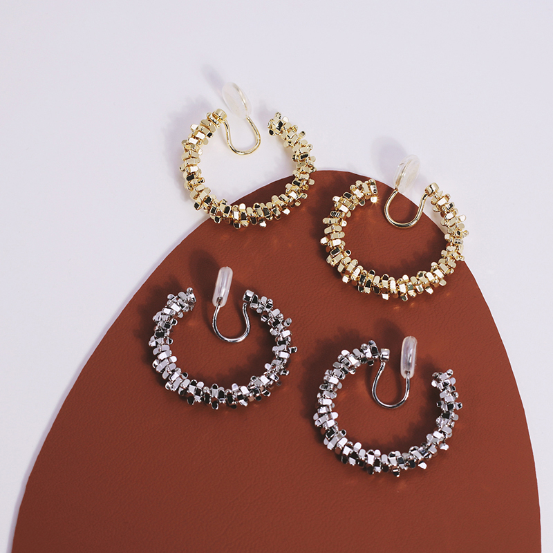 碎銀子多邊形耳圈夾式耳環