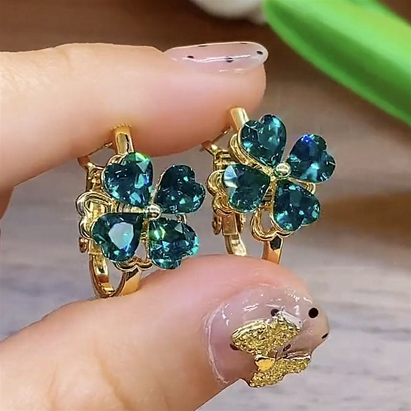 藍色鋯石四葉草耳環