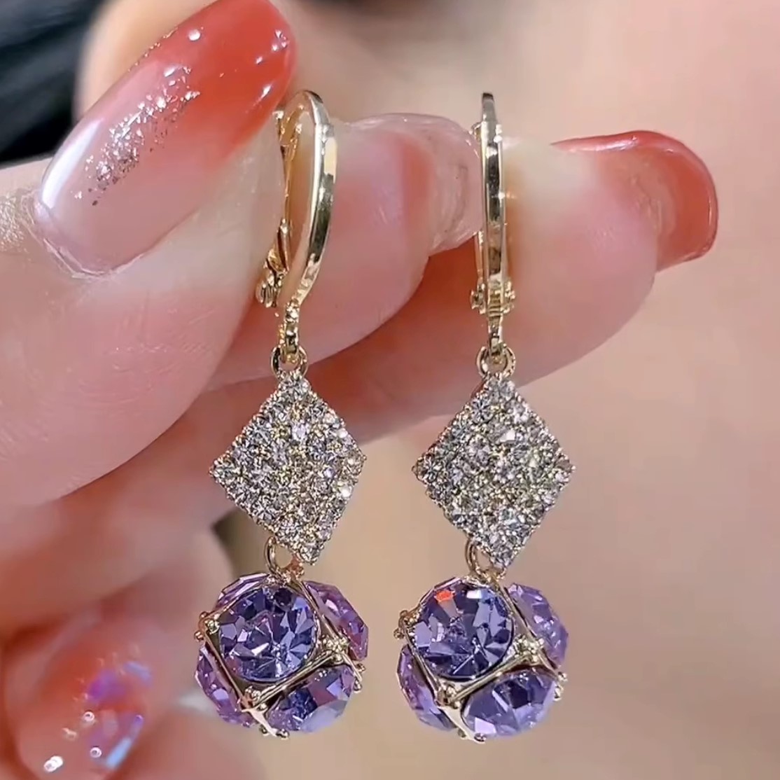 氣質輕奢紫色鋯石耳環