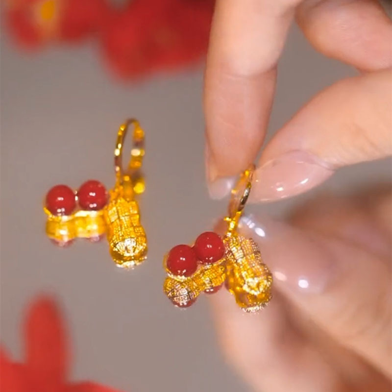 紅色珍珠花生耳環