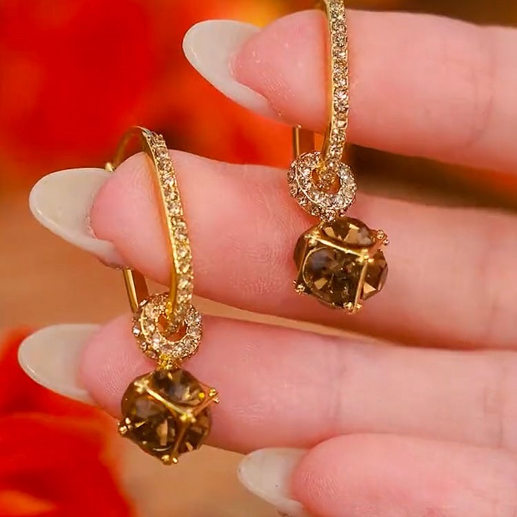 香檳金色水晶耳環