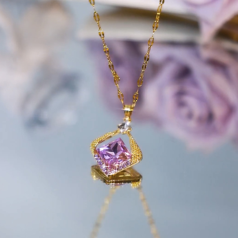 紫色方糖水晶氣質項錬