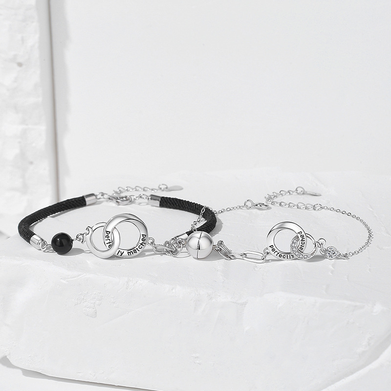 【沫緹甄選】龍鳳雙環情侶手錬純銀相吸新中式環環相扣手繩簡約手飾