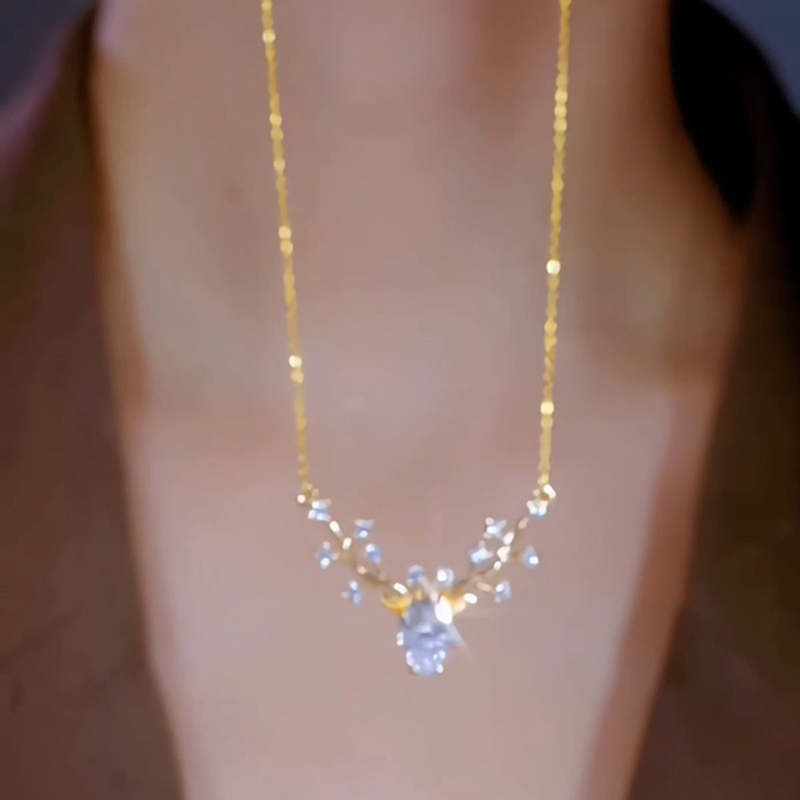 小鹿頭水晶漸變色項錬 necklace純銀項錬送禮首選特別的禮物