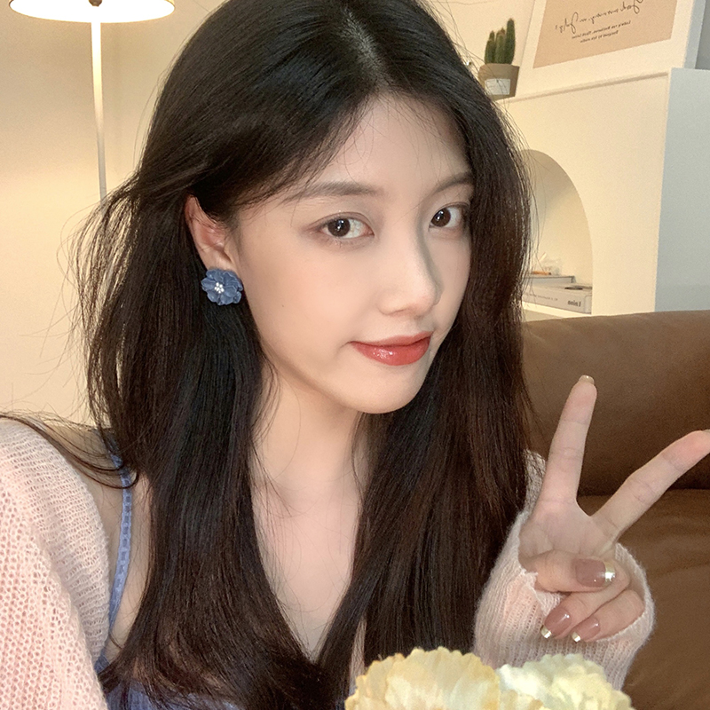 小清新藍色花朵耳環
