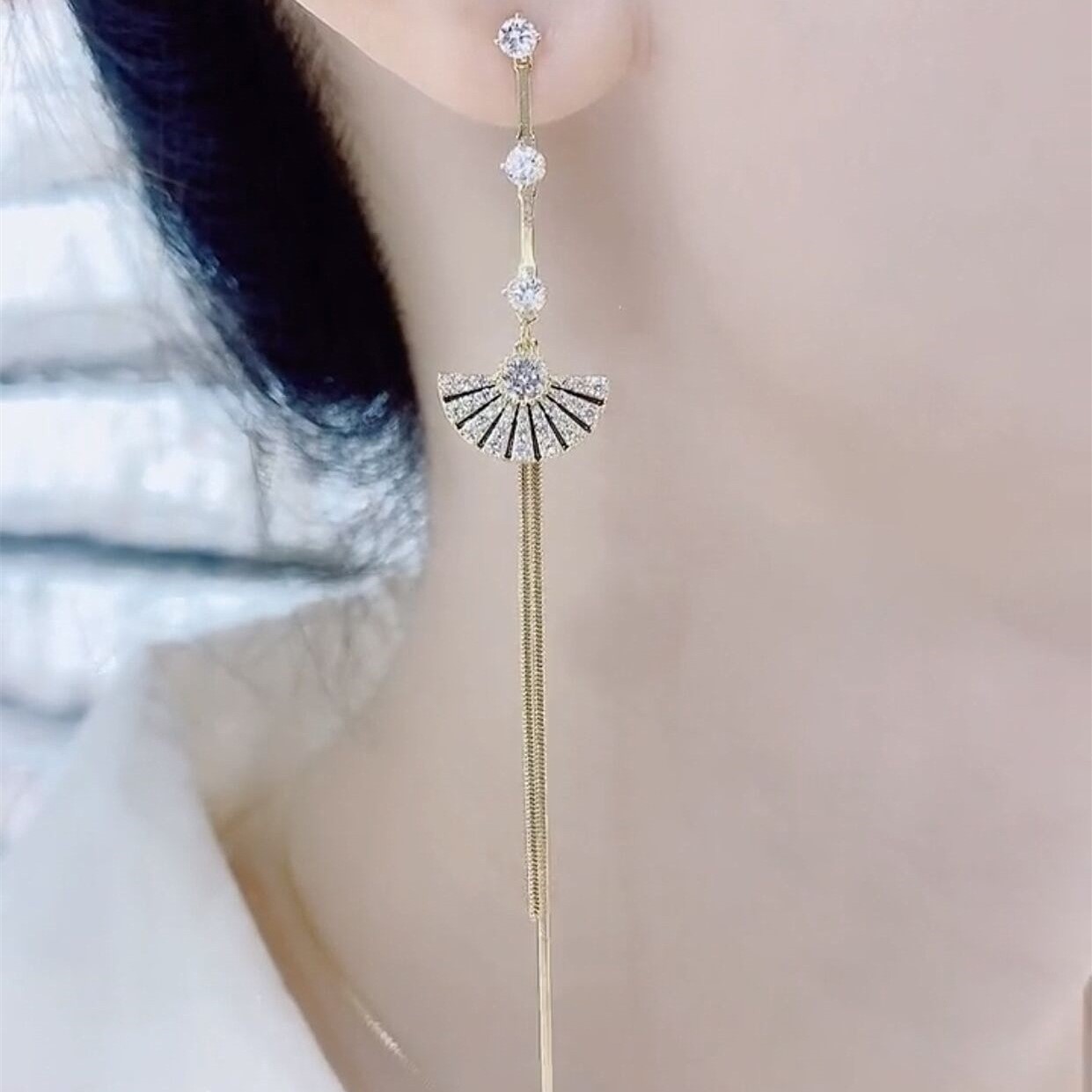 扇形流蘇不對稱耳環