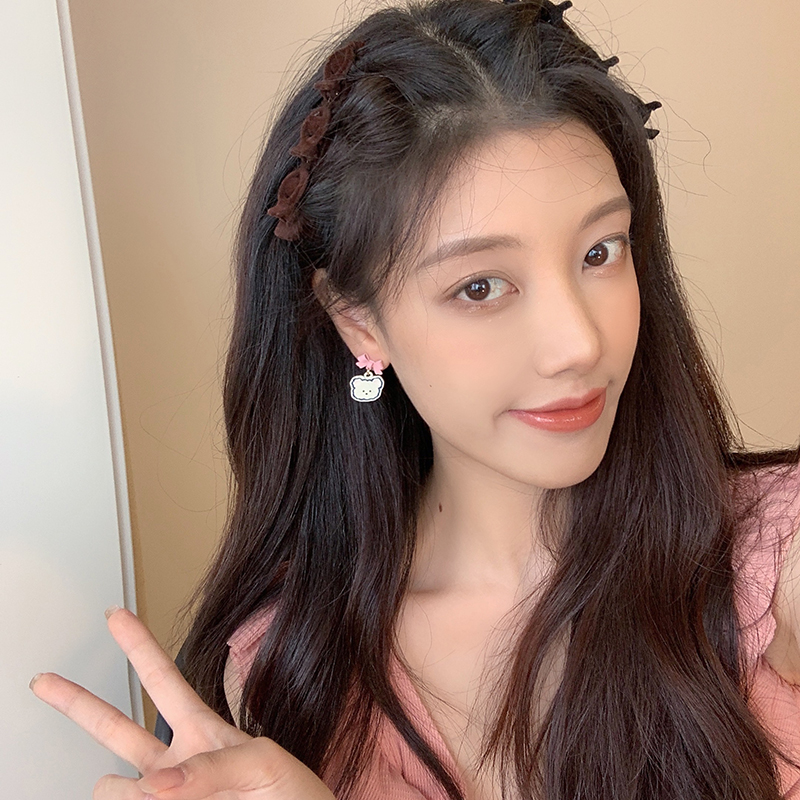 甜美蝴蝶結卡通趣味小熊耳環