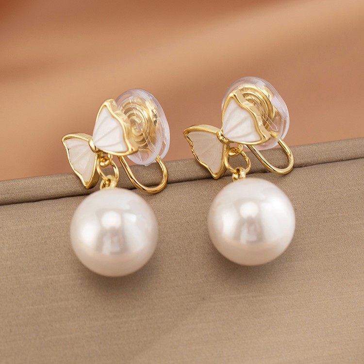 時尚氣質珍珠蝴蝶結耳環
