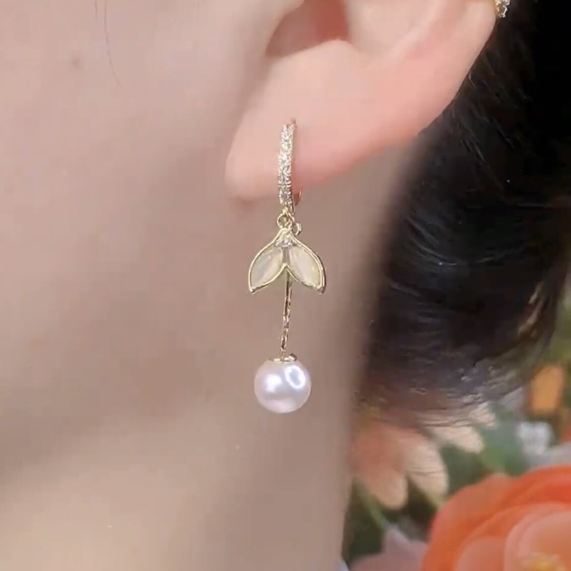 氣質魚尾珍珠流蘇耳環