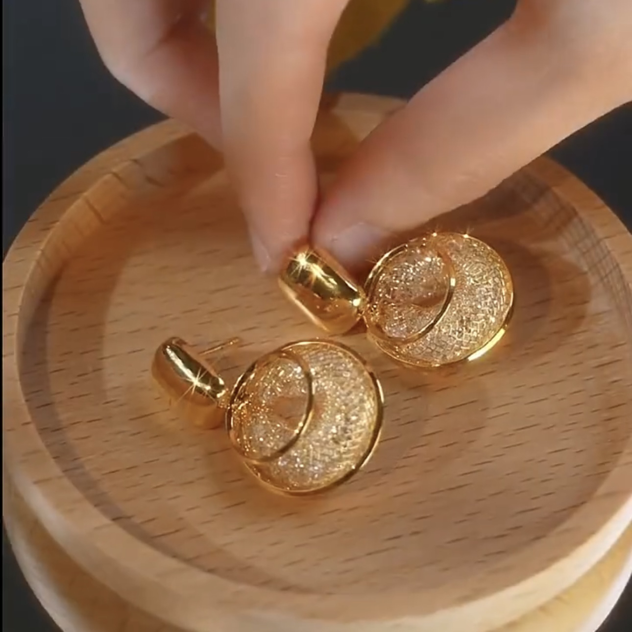 S925銀針金絲網狀水晶圈圈耳環