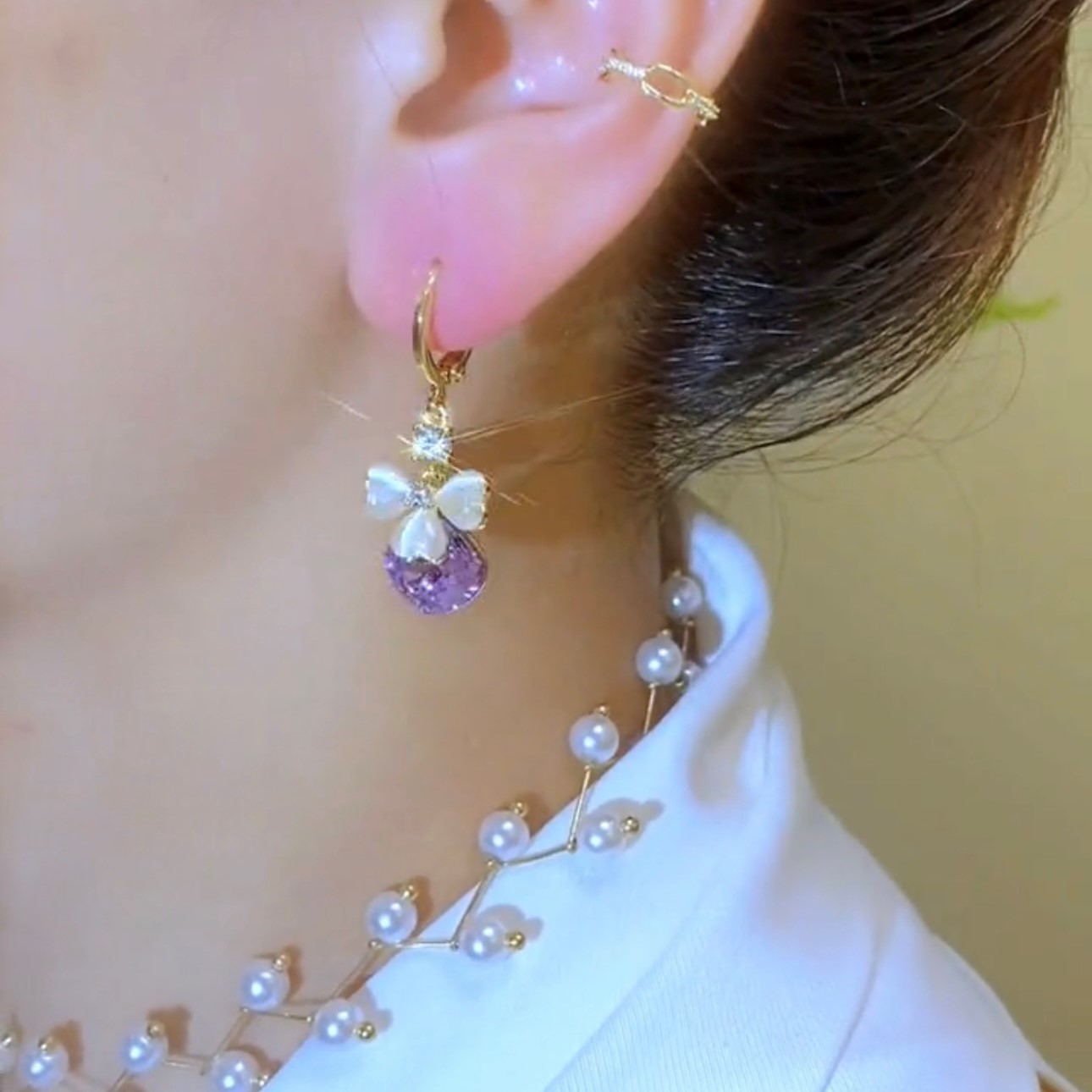 輕奢紫色鋯石水滴氣質耳環