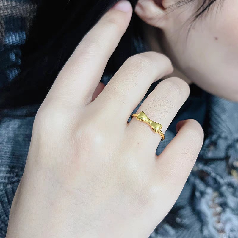 黃金少女心蝴蝶結硬金戒指