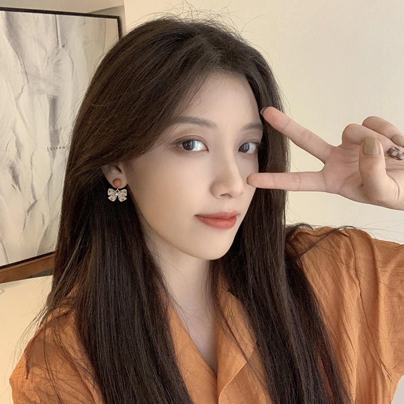 韓國波點珍珠蝴蝶結耳環