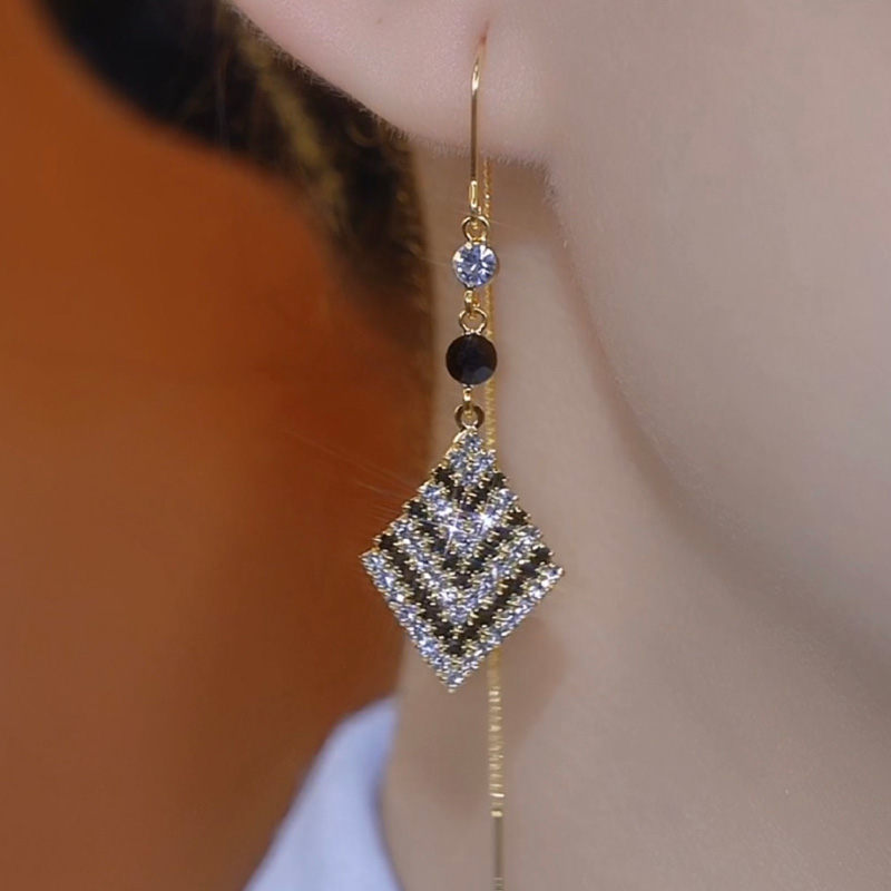 閃耀菱形長款流蘇耳環   