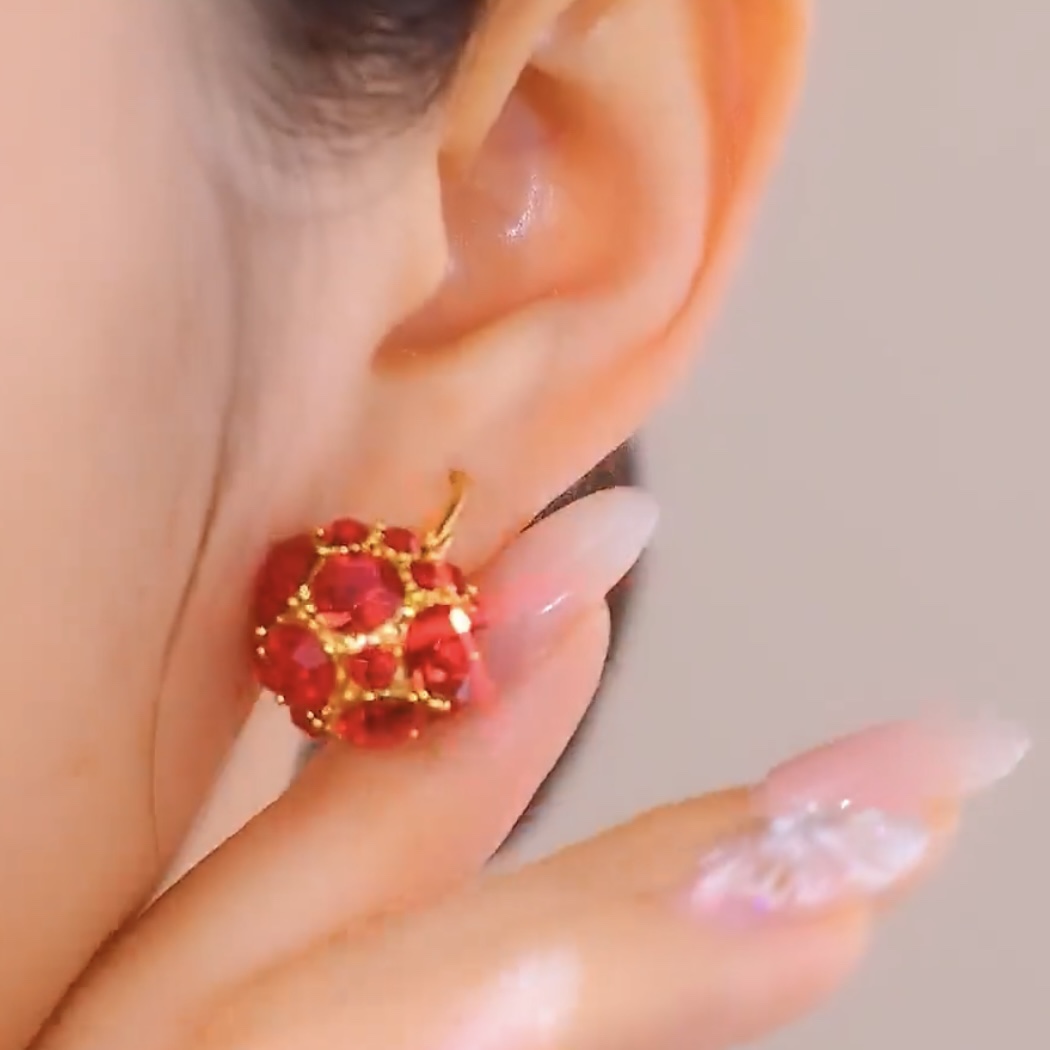 紅色滿鑽花籃耳環