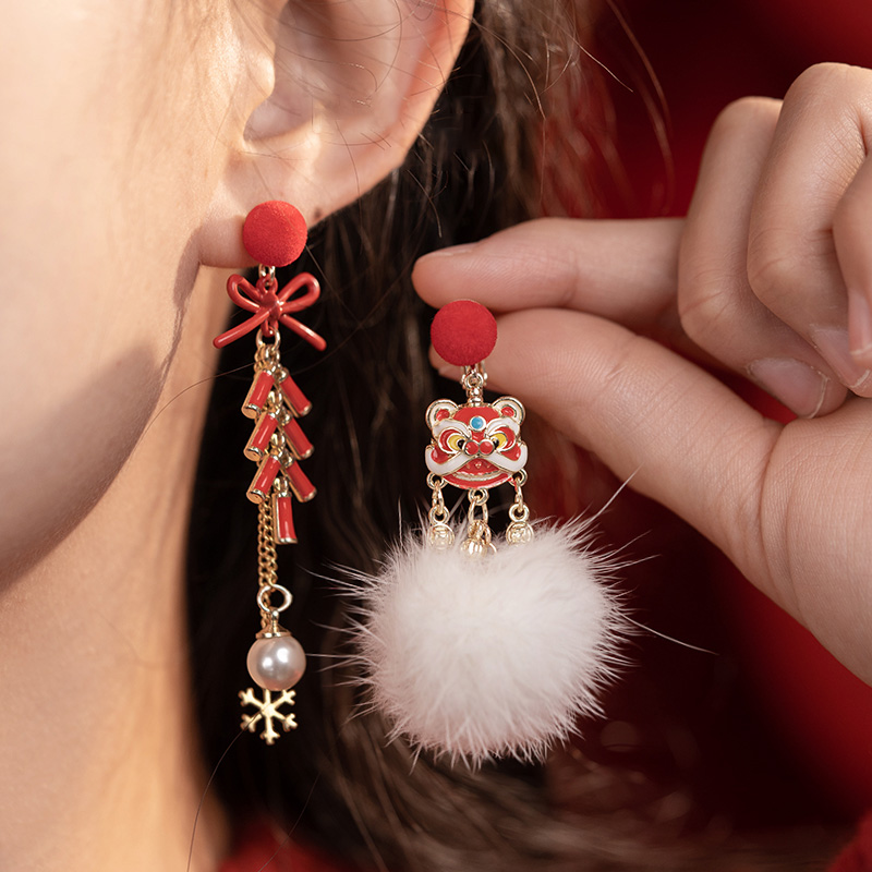 新年喜慶醒獅鈴鐺耳環