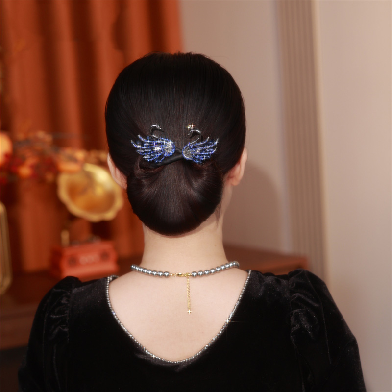 精緻藍色水鑽天鵝髮夾  