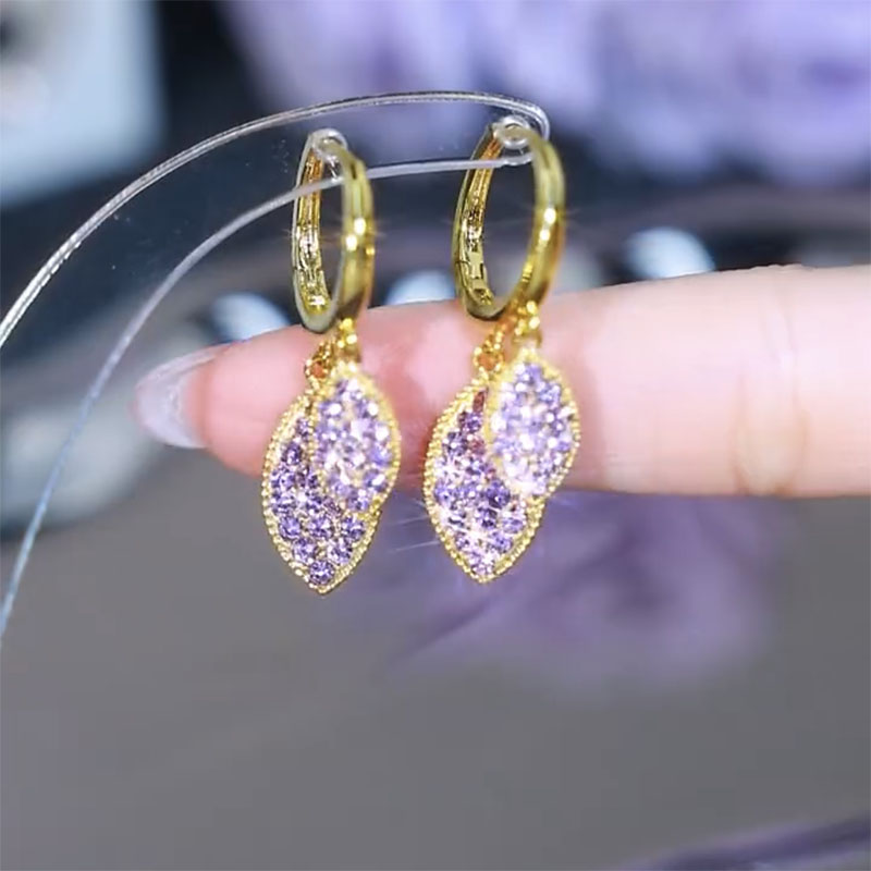 新款紫色鋯石葉子耳環