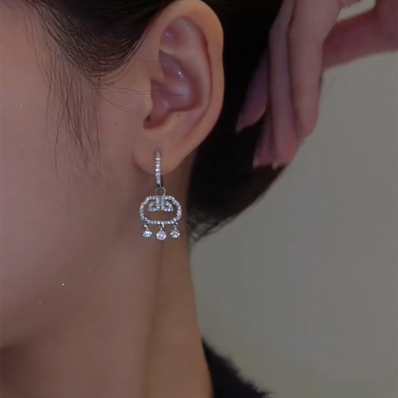 銀色如意鎖復古耳環