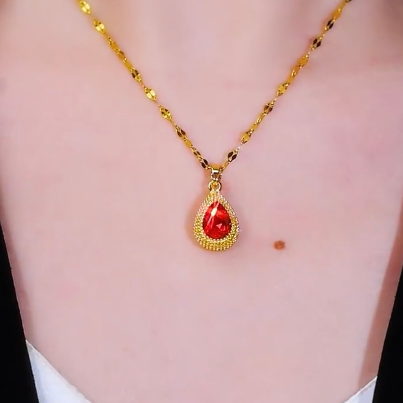 時尚紅色水晶榴蓮水滴項錬