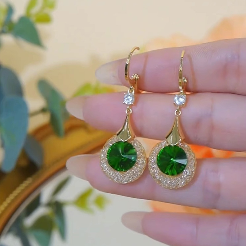 復古優雅綠色耳扣耳環