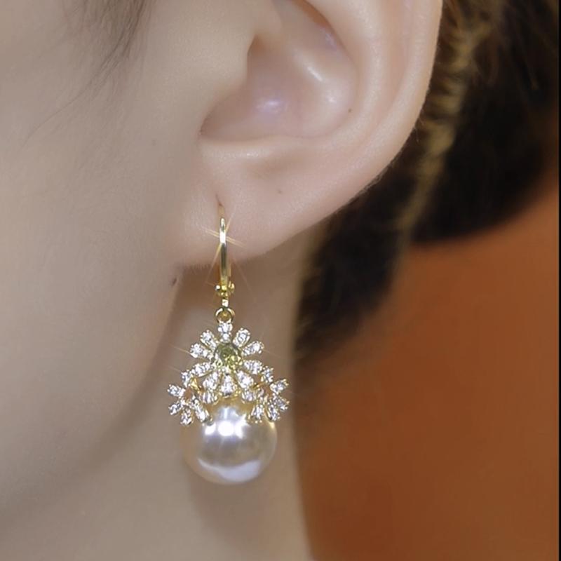 法式設計感花朵珍珠耳環