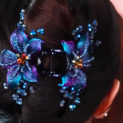 高端輕奢手工銅絲花朵水晶抓夾