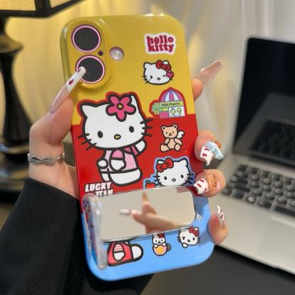 可愛卡通kitty 童趣凱蒂貓保護殼 鏡子支架殼