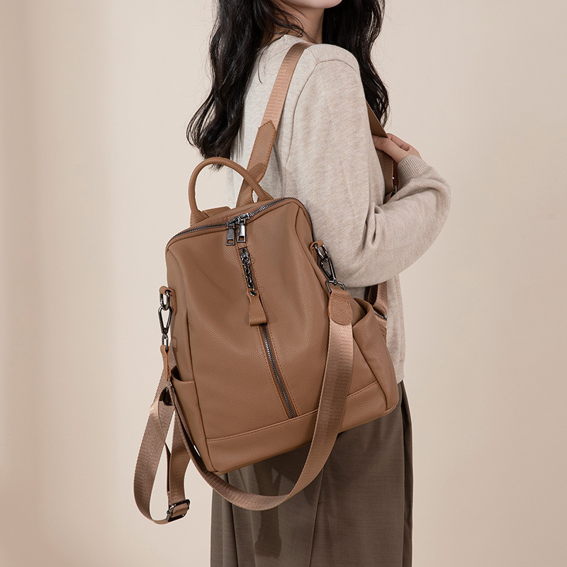 新款女士百搭軟皮 大容量旅行後背包