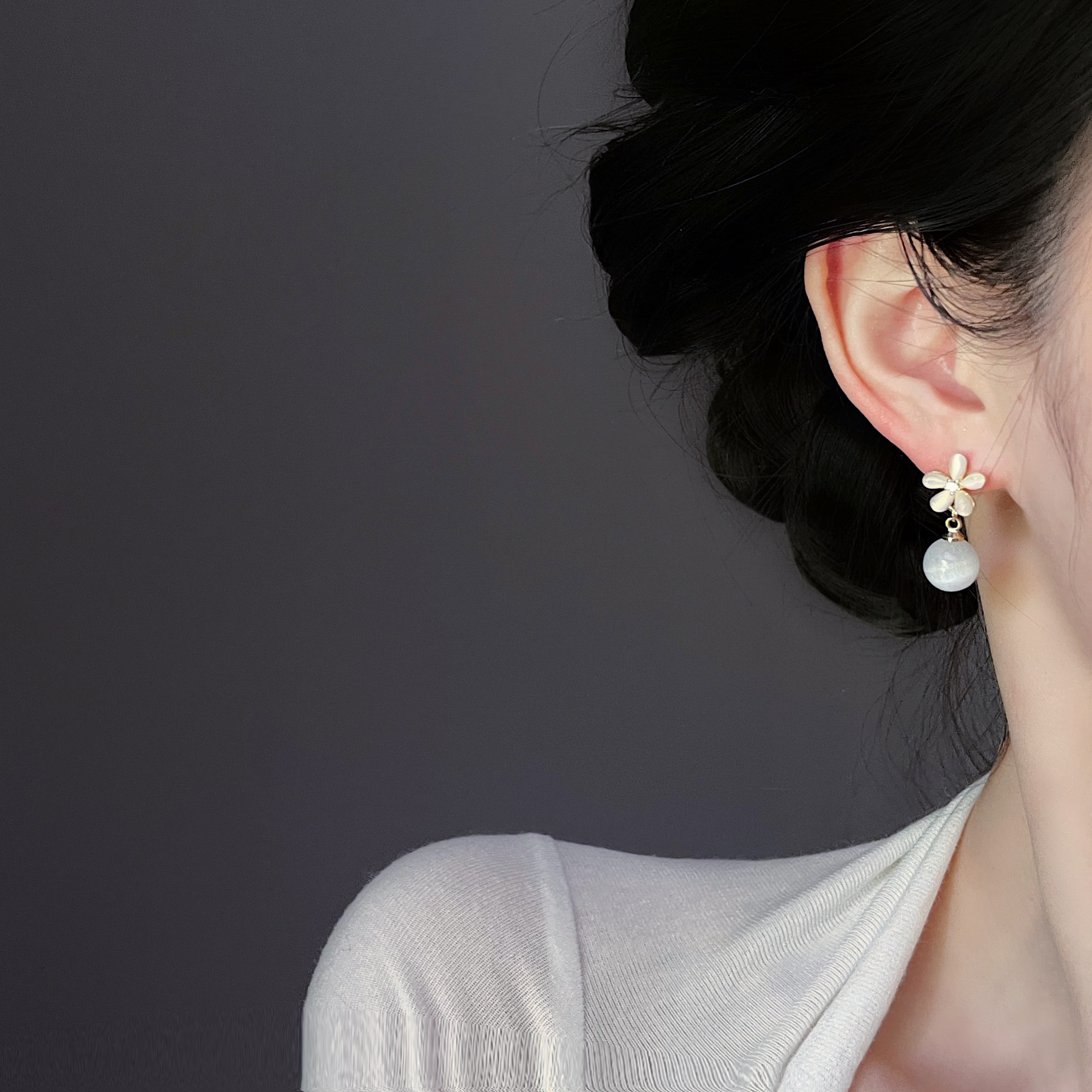 貓眼石花朵蚊香盤耳夾