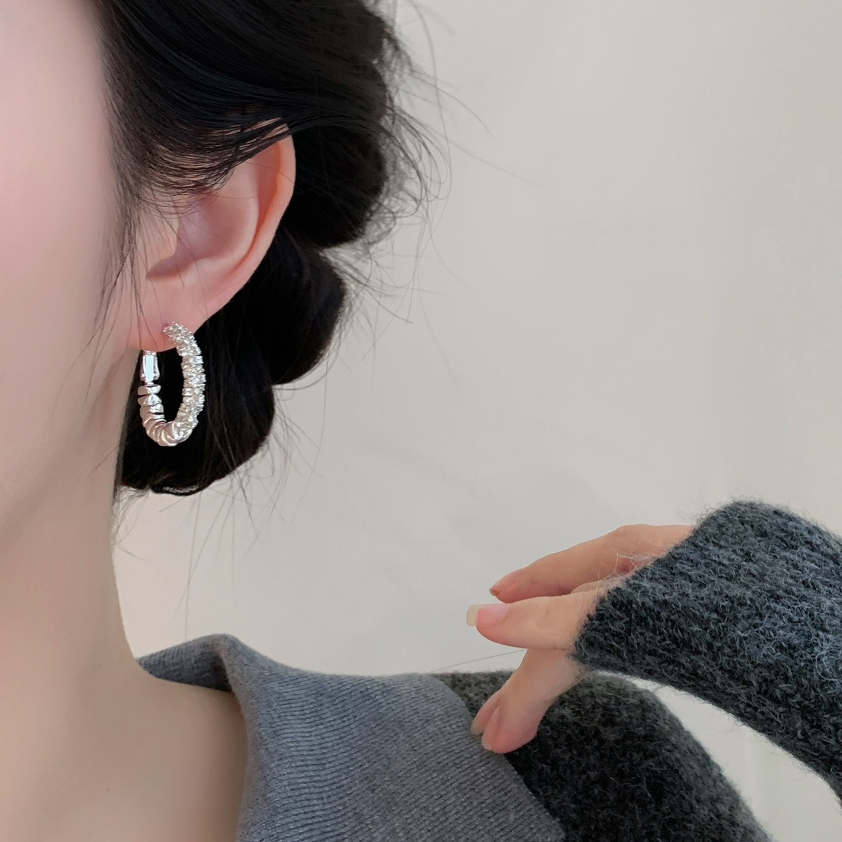 S925銀碎銀拼接圈圈耳環