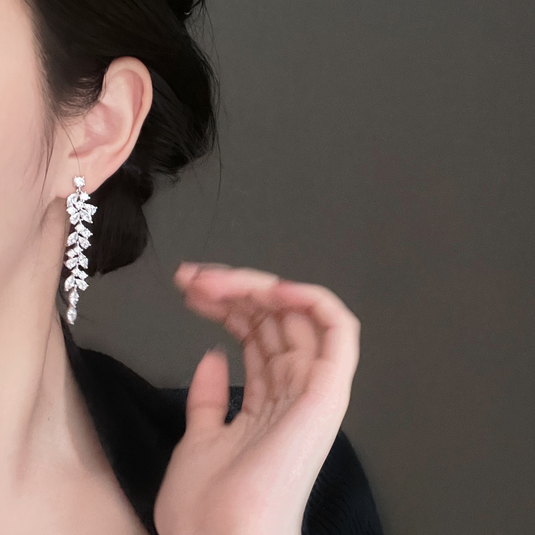 仙女氣質鋯石長款流蘇耳環