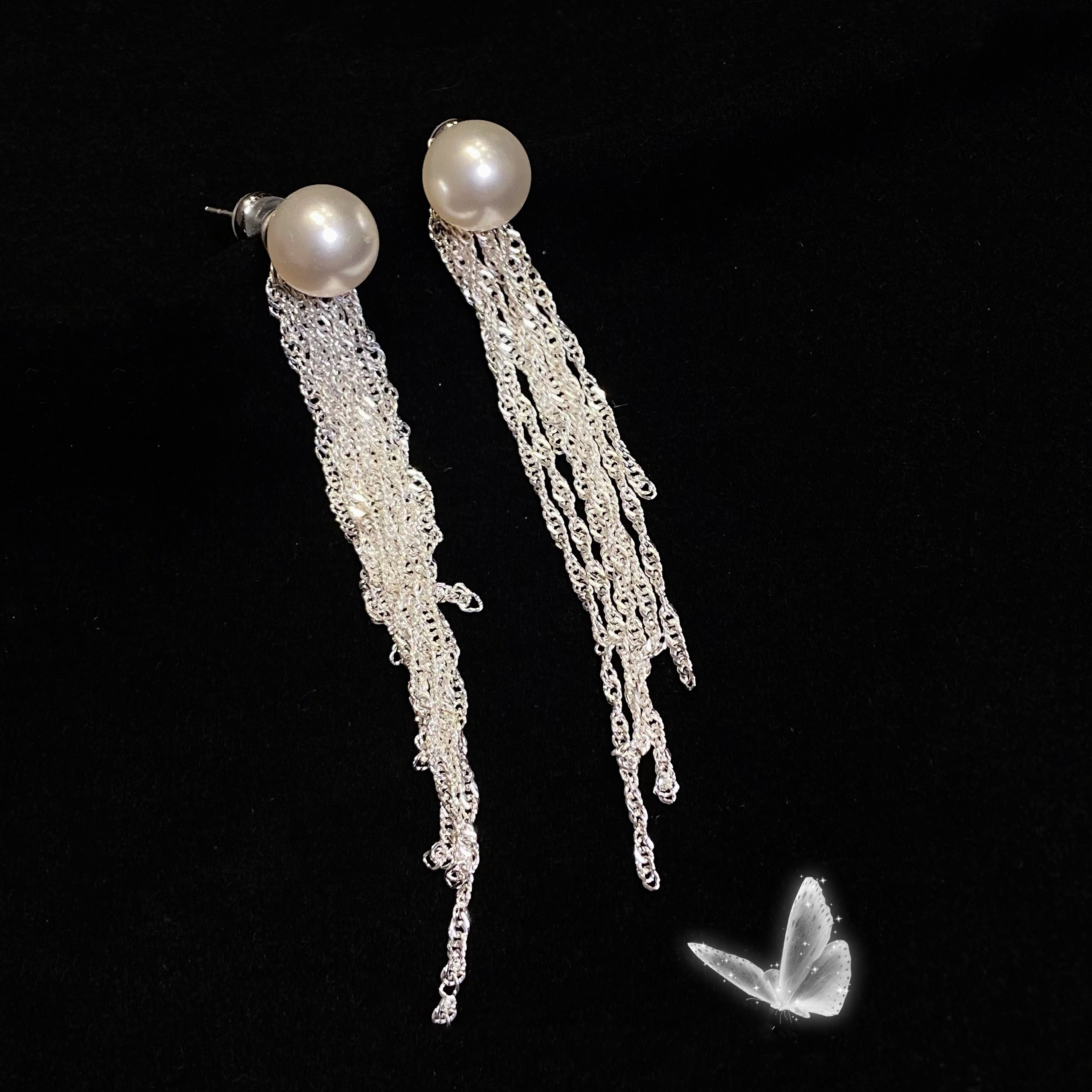 「月下星河」長款珍珠流蘇耳環