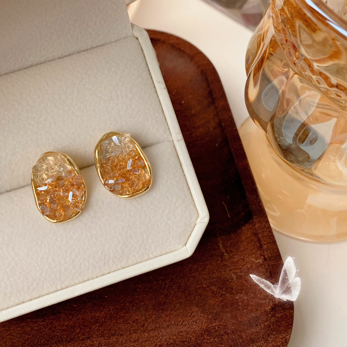 「橘子海」水晶橘子糖氣質耳環