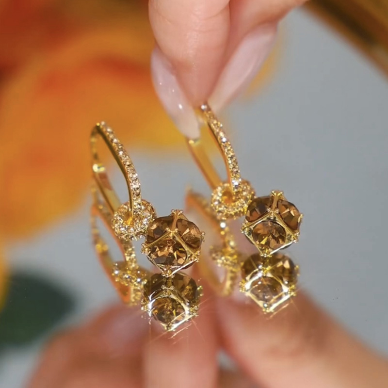 美拉德風鑽球鋯石耳環  