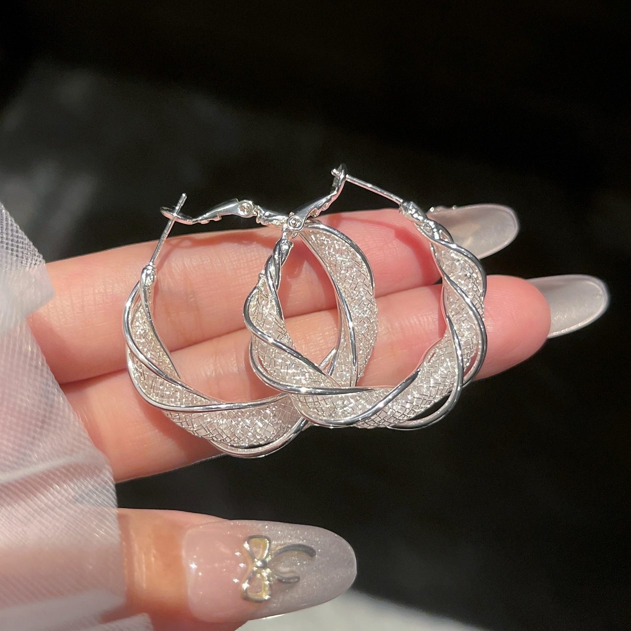 復古網狀圈圈金色耳環 （Earrings）