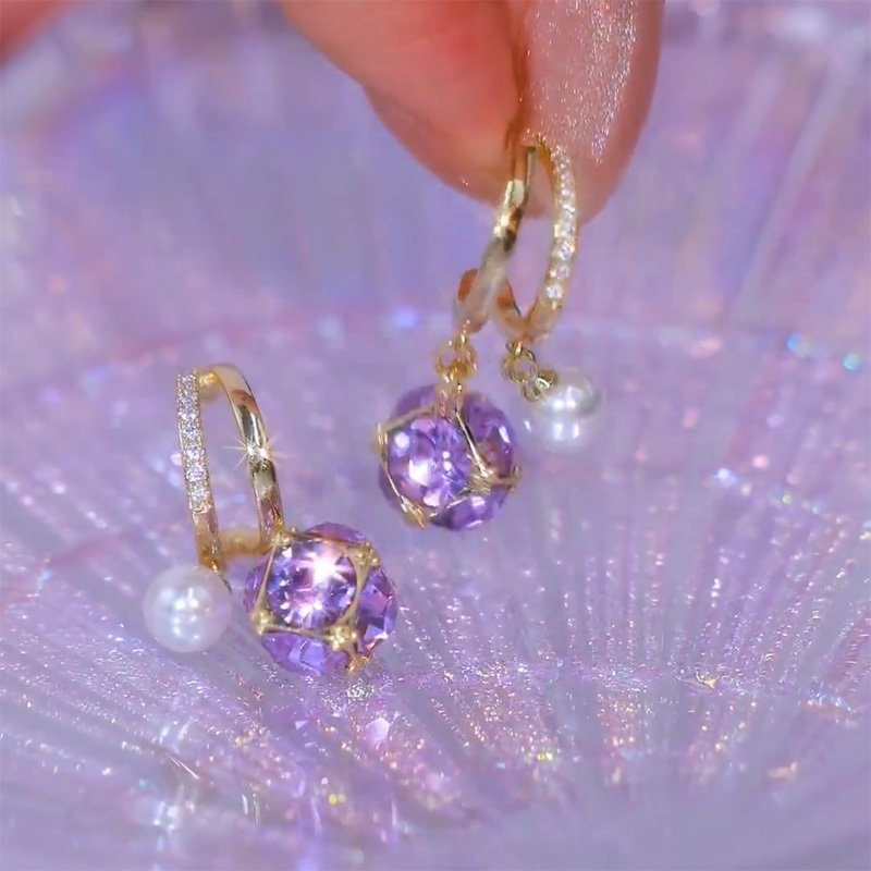 浪漫紫鋯石珍珠耳環
