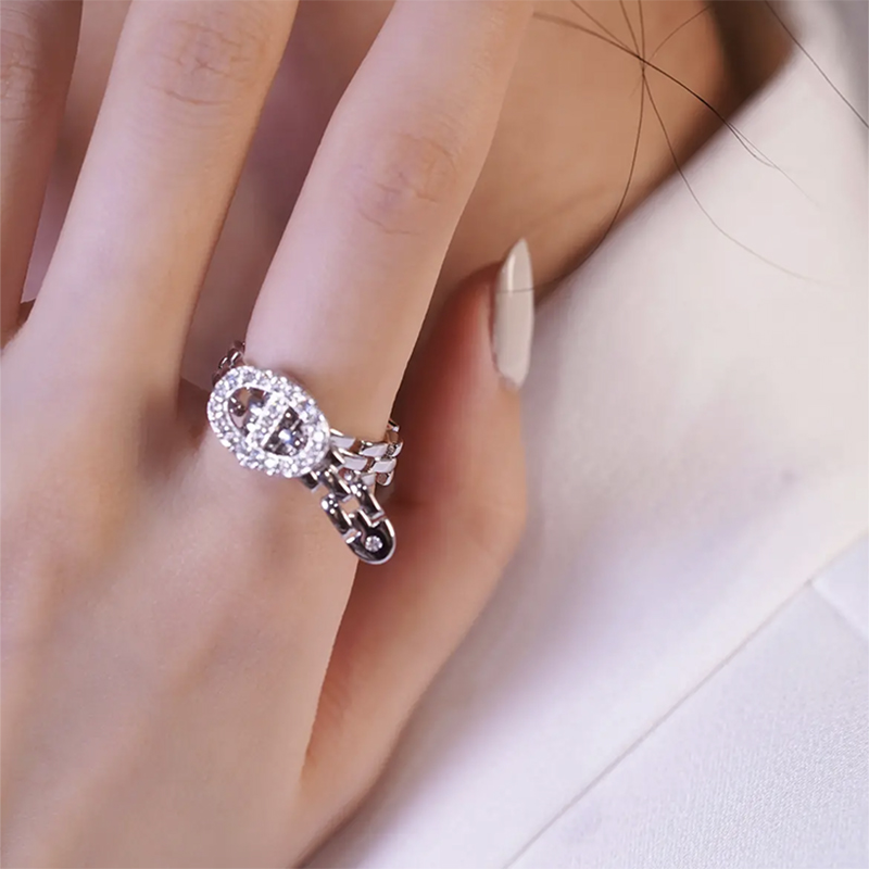 個性錬條滿鑽戒指 【自由調節大小】