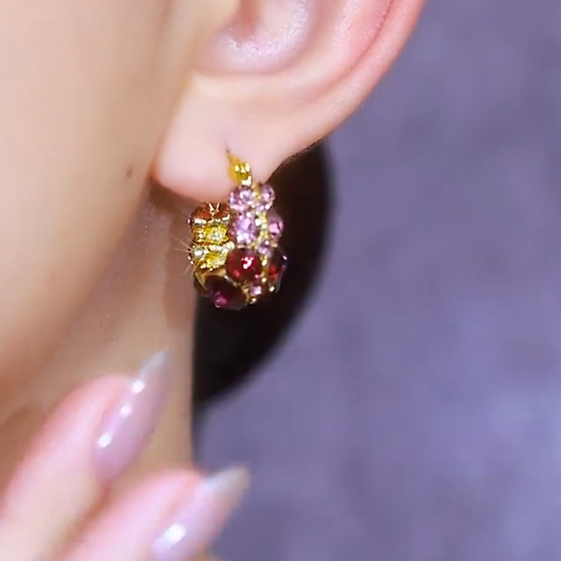 復古紫色鑲鑽C型耳環