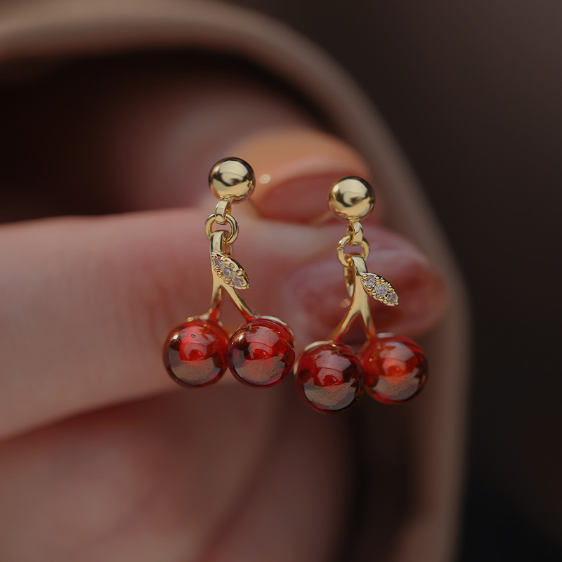紅色可人櫻桃耳環項錬組