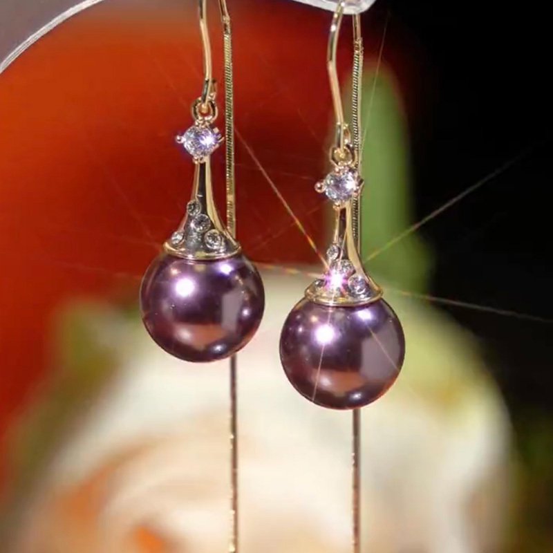 紫羅蘭簡約珍珠耳環