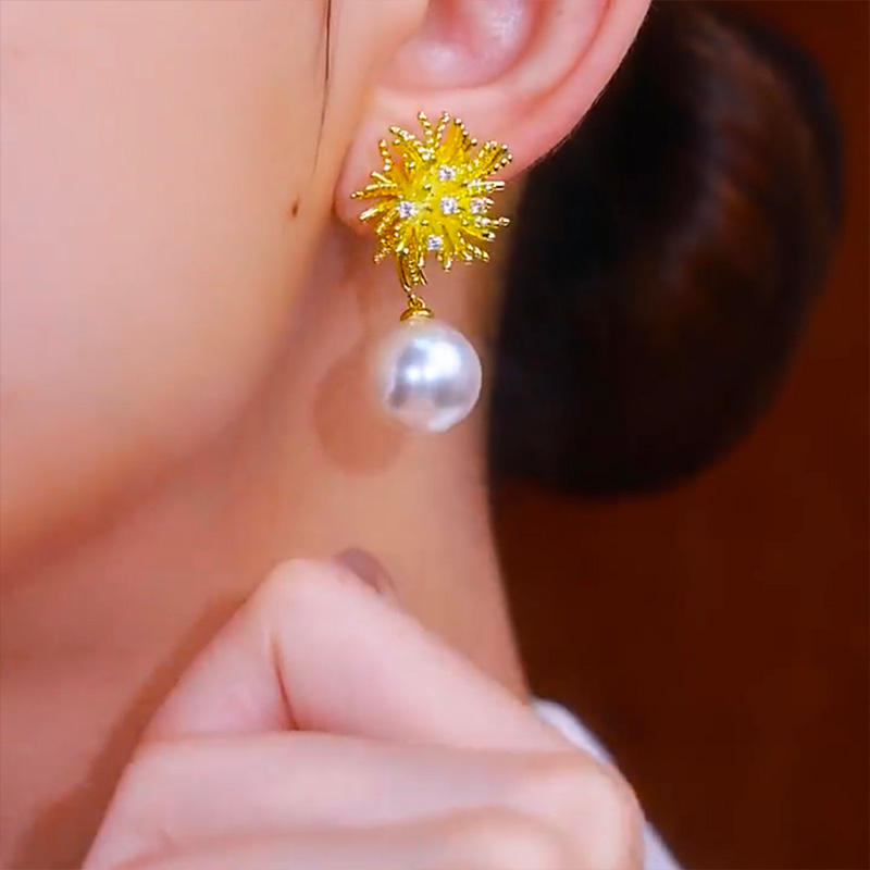 太陽花時尚珍珠耳環