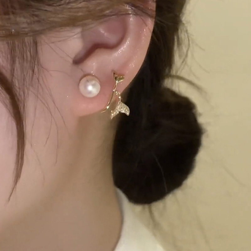 前後兩戴珍珠魚尾耳環