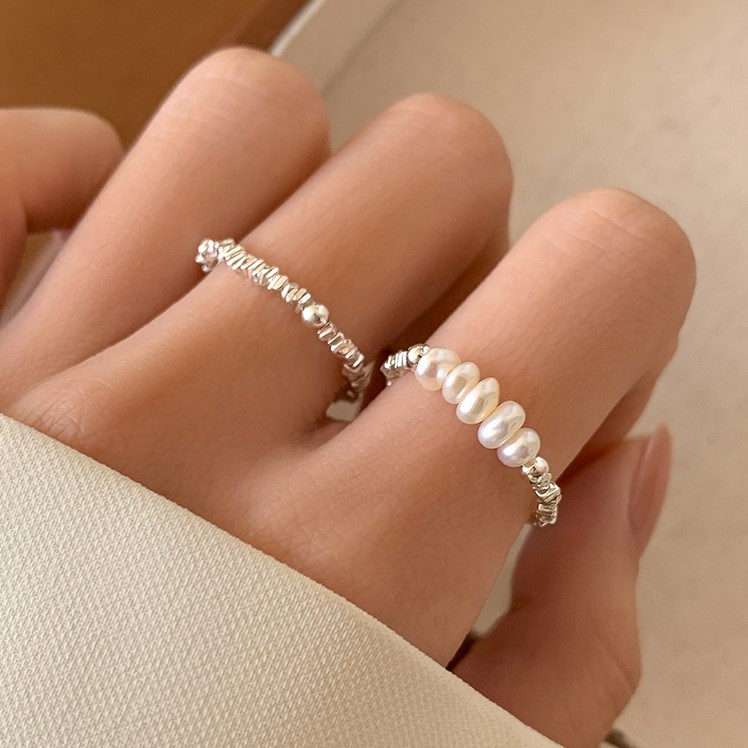 S999純銀碎銀珍珠戒指