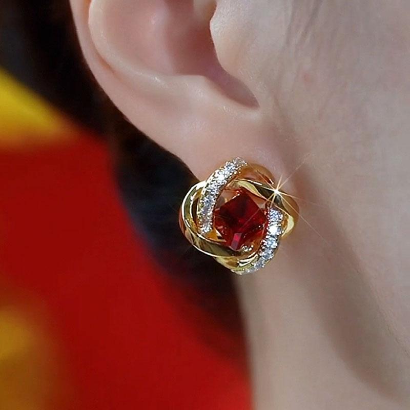 新款纏繞方形鋯石耳環