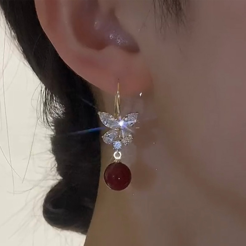 超閃蝴蝶結珍珠耳環