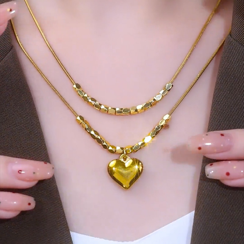 雙層愛心碎銀子項鍊