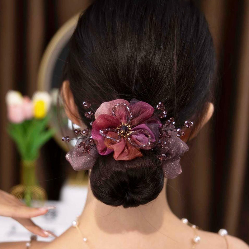 氣質紗頭水晶花朵髮繩