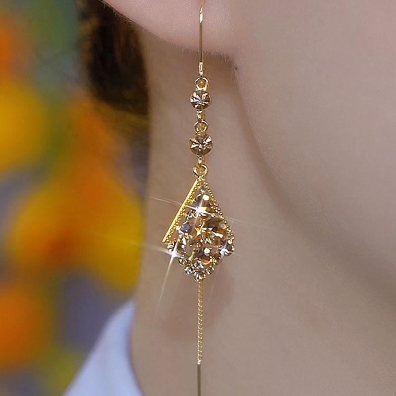 新款美拉德色系菱形耳線耳環