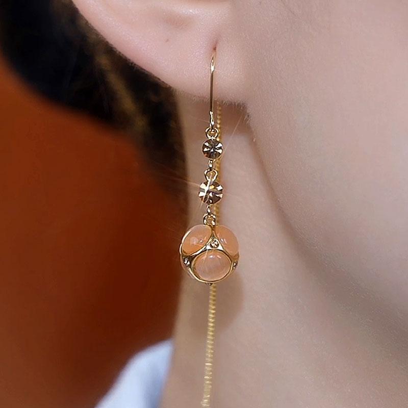 超閃咖色鑽球流蘇耳線耳環